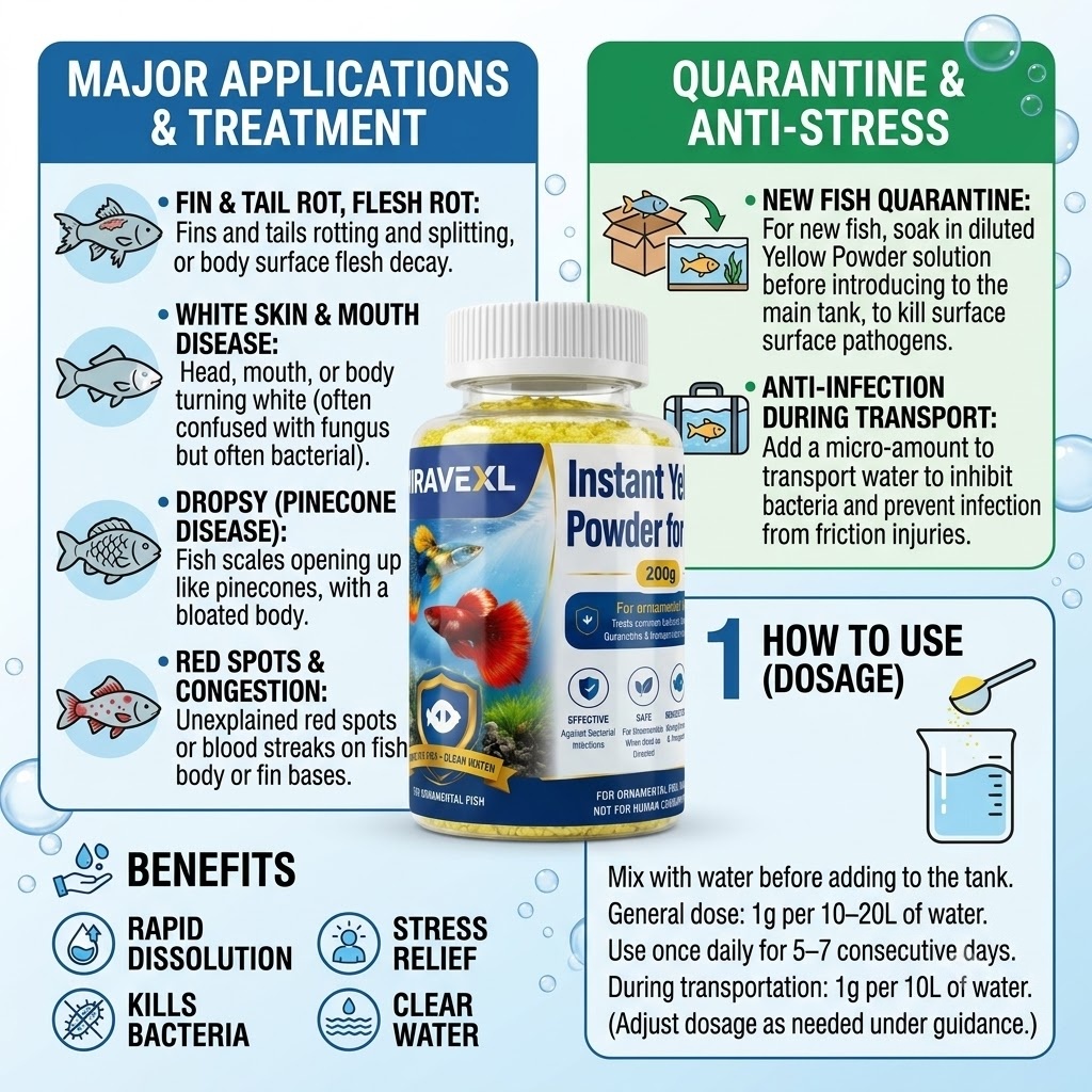 MIRAVEXL Poudre Jaune Instanta - Aquarium Fish Medicine avis et prix